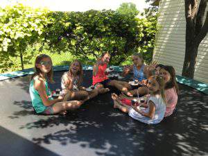 Just eating cake on the trampoline