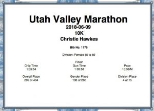 2018 Utah Valley 10k certificate