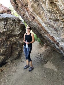 Woman hiking on rocks