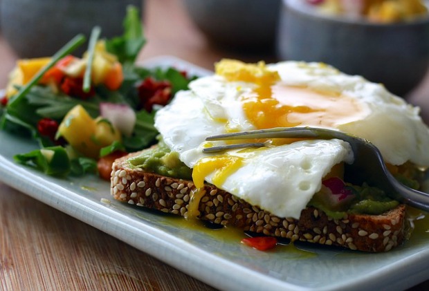 Eggs and avocado on toast.