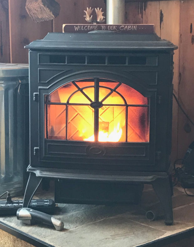 A fire in the pellet stove.