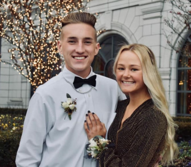 Teenage couple at the Sweetheart Dance.