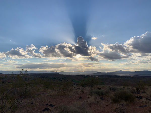 Sun breaking through the clouds.