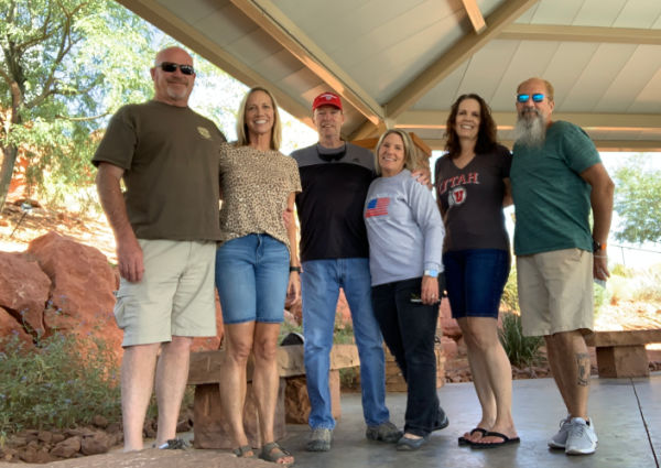 Three middle-aged couples at Red Hills Desert Gardens.