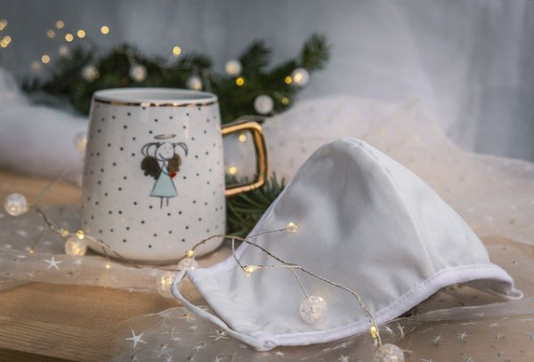 Christmas mug and a face mask.