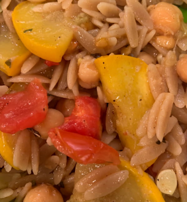 Chickpea, zucchini, and pilaf salad.