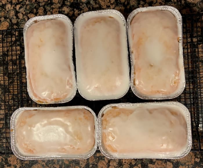 Five mini-loafs of glazed pound cake.