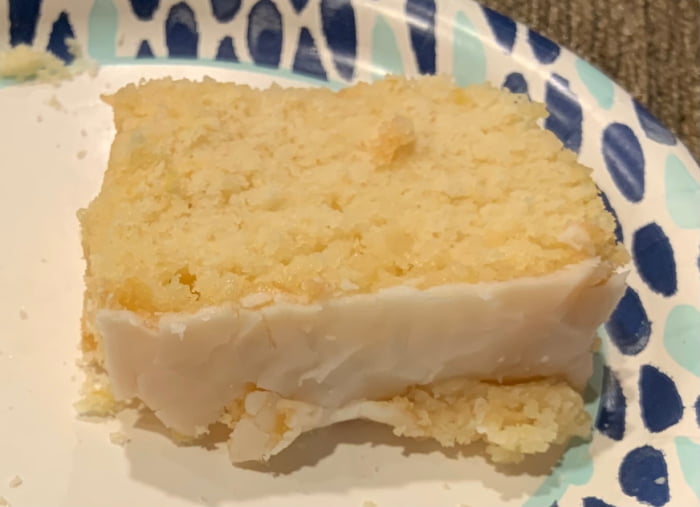 A slice of lemon pound cake.