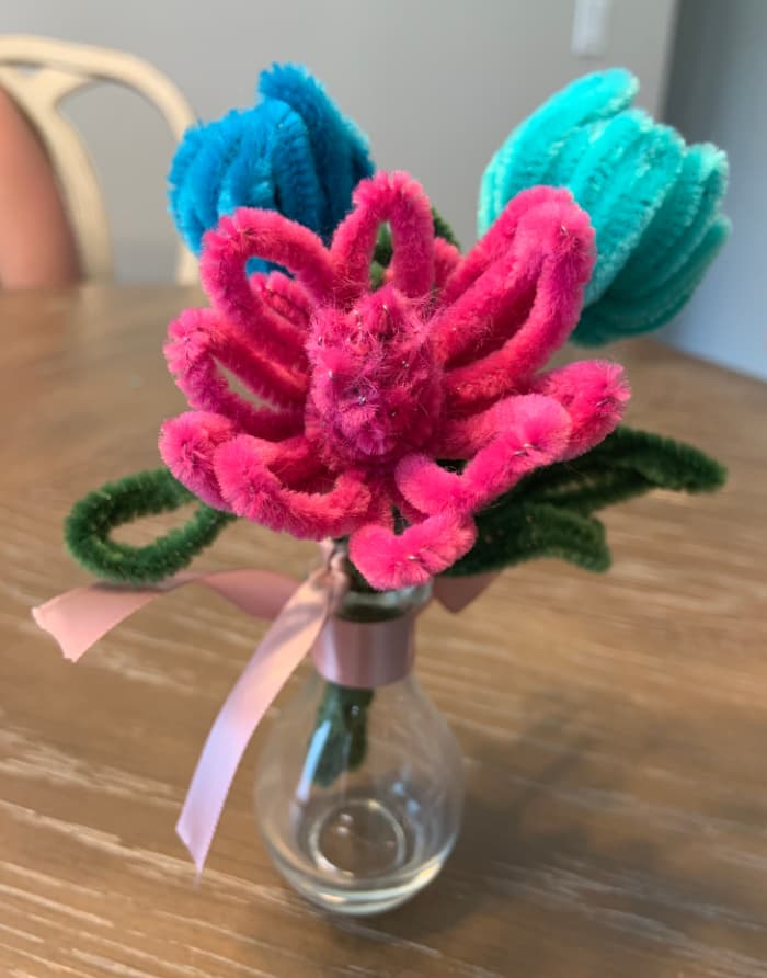 Flowers made of pipe cleaners.