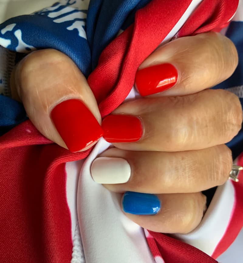 Red, white, and blue fingernails.