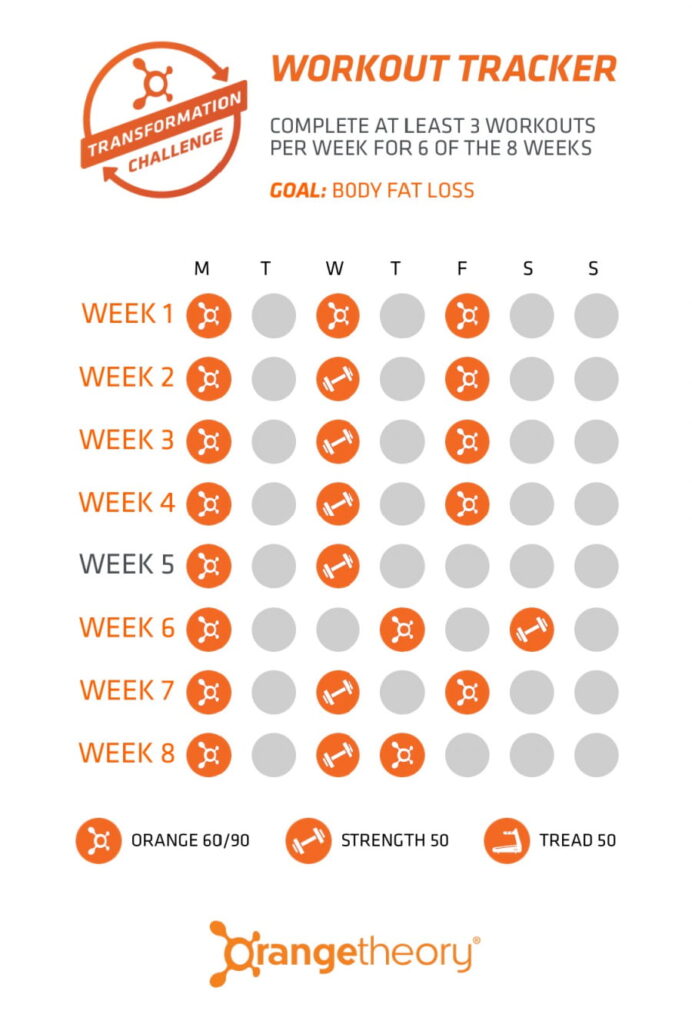 Orangetheory Transformation Challenge workout tracker.