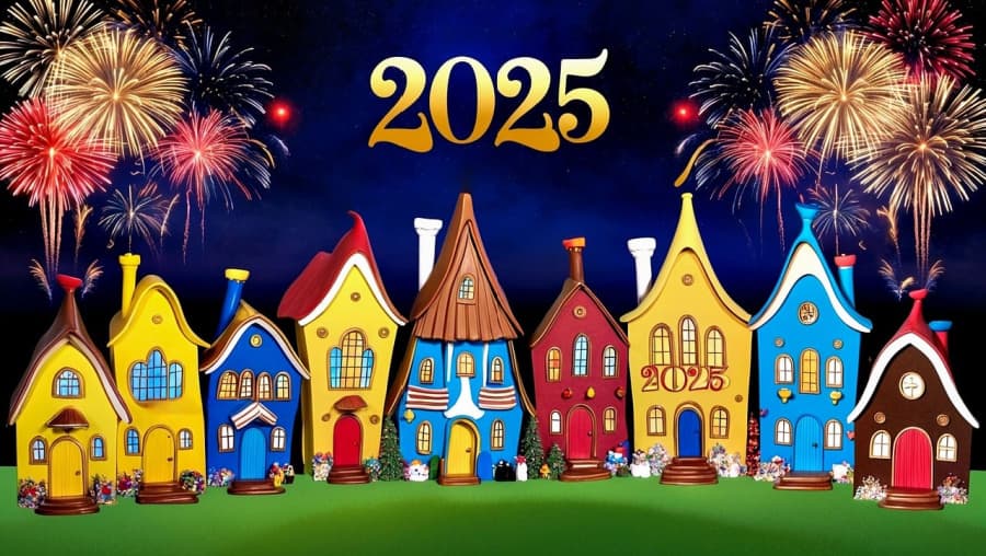2025 fireworks over houses.