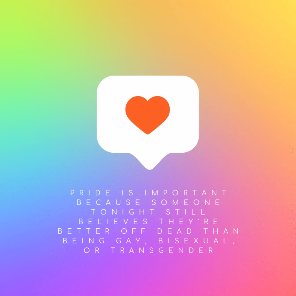 Pride is important because someone tonight still believes they're better off dead than being gay, bisexual, or transgender.
