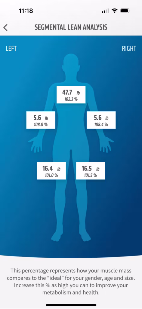 InBody Scan Segmental Lean Analysis.