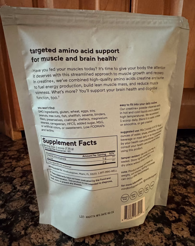 Targeted amino acid support for muscle and brain health. Creatine supplement facts.