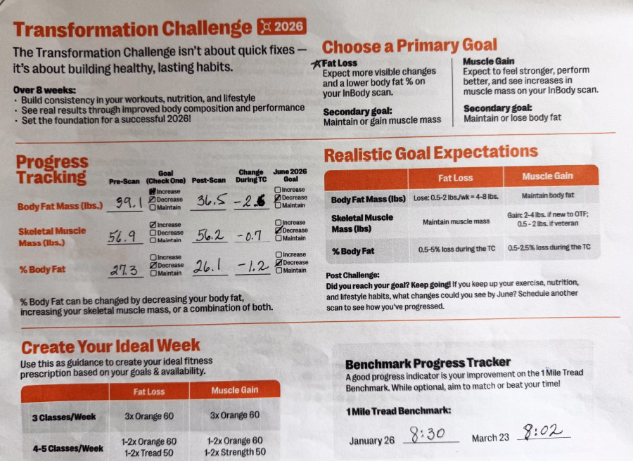 Transformation Challenge 2026 goal sheet.