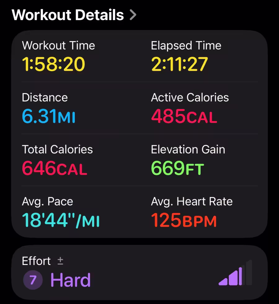 Apple Watch workout details.