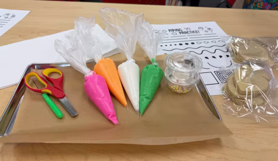 Supplies for decorating cookies.