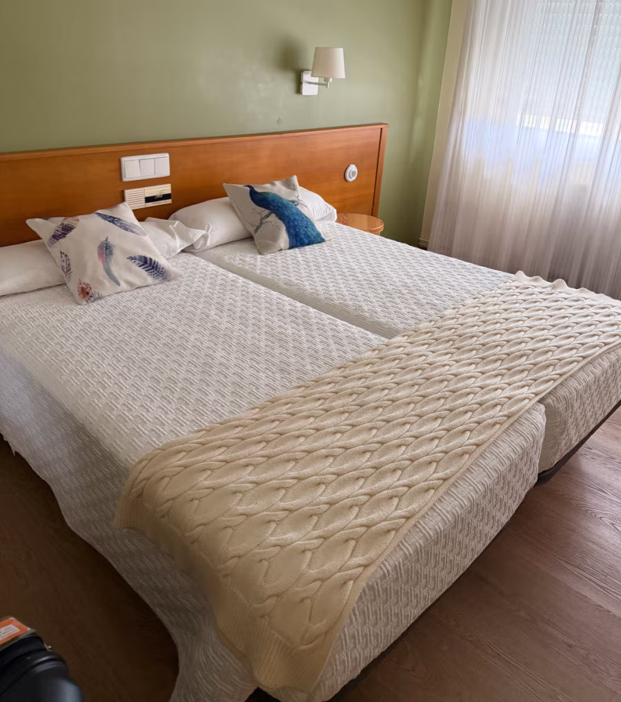A twin room in the Hotel Rosalia in Padrón, Spain.