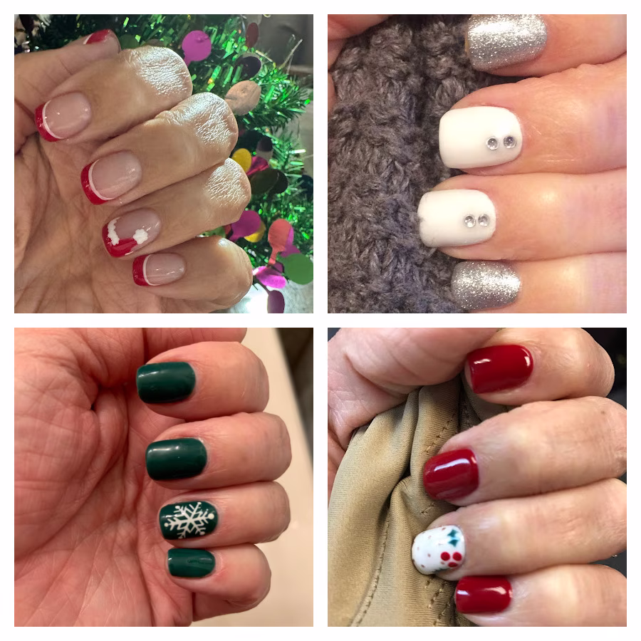 A collage of Christmas nail art.