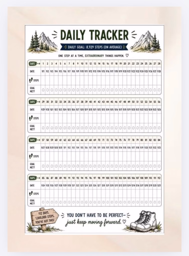 Daily tracker. One step at a time, extraordinary things happen.