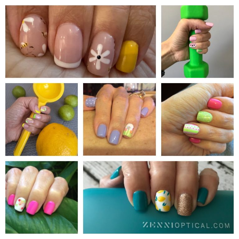A collage of spring and summer nail art.