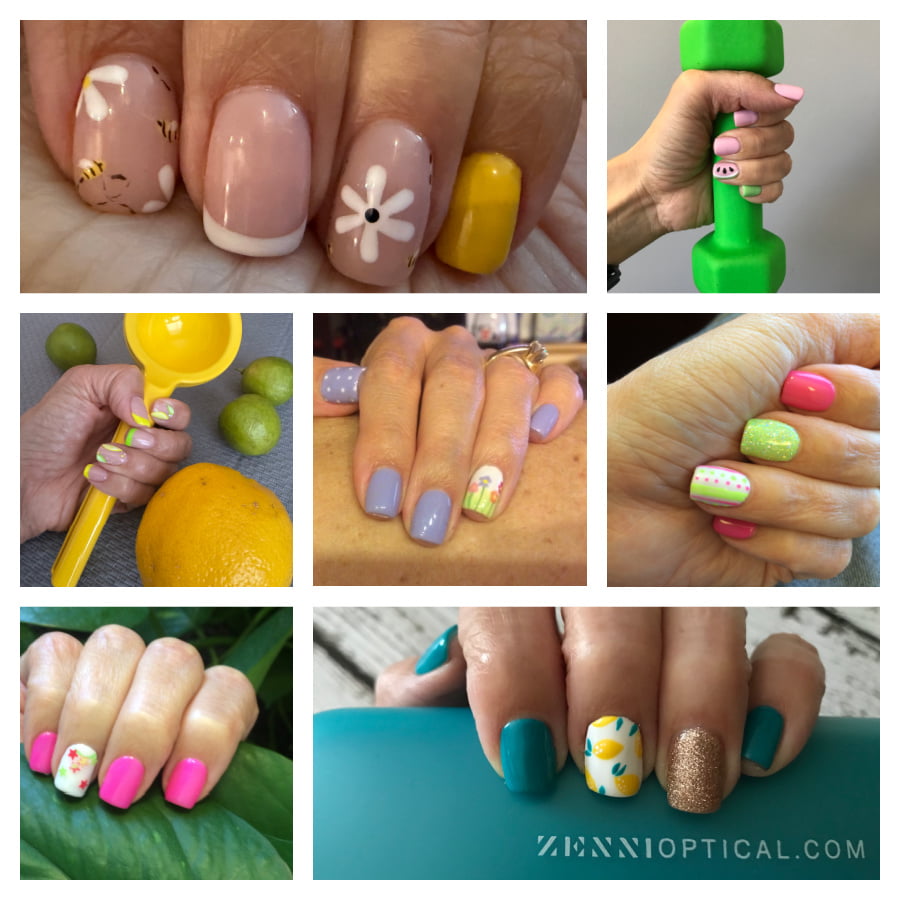 A collage of spring and summer nail art.